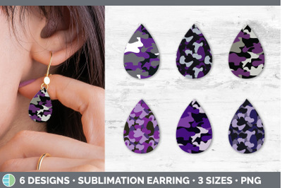 Purple Camo Teardrop Earring | Sublimation Designs Bundle