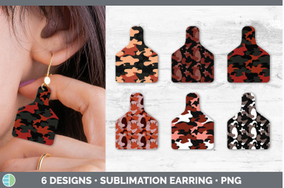 Red Camo Cow Tag Earring | Sublimation Cattle Ear Tag