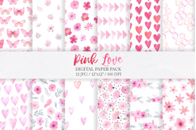 Valentine Day Pink Digital Papers Pack