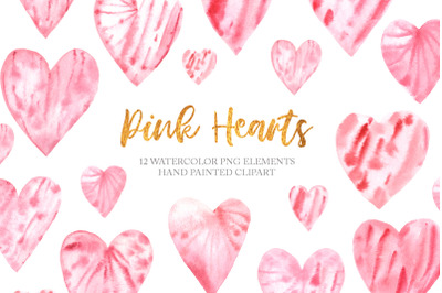 Watercolor Pink Valentine Day Hearts PNG