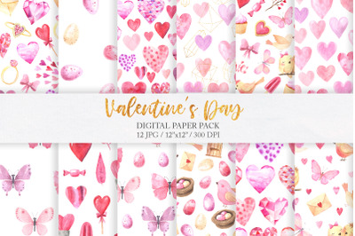 Valentine Day Pink Digital Papers Pack