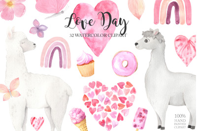Watercolor Valentines Day Clipart PNG Graphic