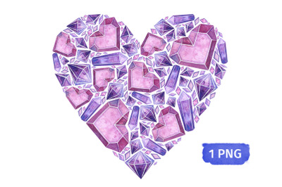 Heart with Pink Crystals. Square PNG element