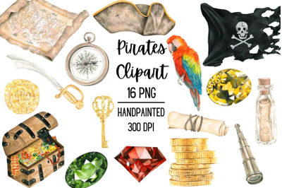 Watercolor Pirates Clipart, Pirate Party