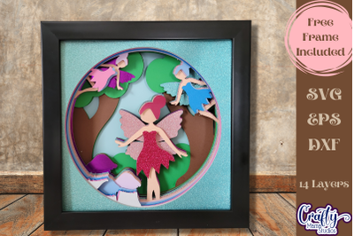 Fairies Svg Shadow Box, 3D Layered Fairy Garden Cut File