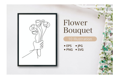 Flower Bouquet Minimalist Line Art Drawing