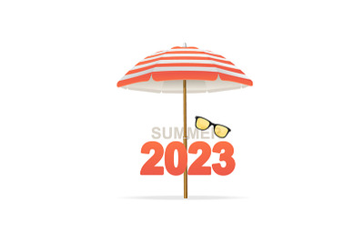 Hello Summer Concept with Sun Umbrella. Vector