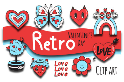 Retro Valentines day clipart sublimation