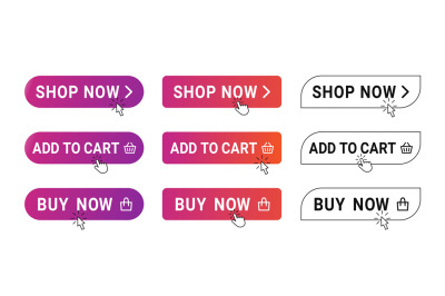 Buy buttons. Shop now banner with mouse click&2C; shopping cart icon and