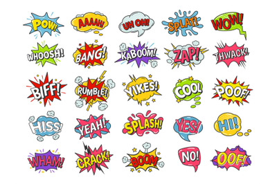 Comic book bubbles. Cartoon speech balloons with boom bang explosion&2C;