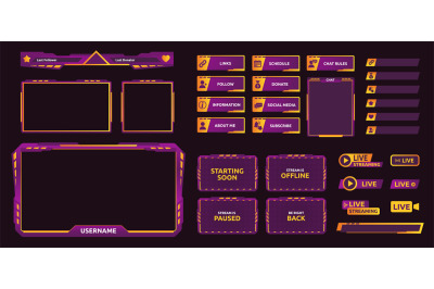 Gaming stream overlay. Futuristic UI graphic frames for game screen, n