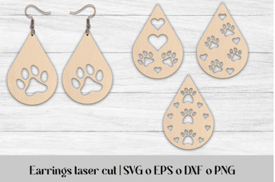 Teardrop earrings laser cut | Paws earrings SVG