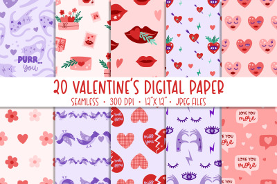 Valentines Day Digital Papers / Valentines Seamless Patterns