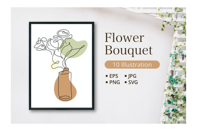 Flower Bouquet Shape Minimalist Line Art Drawing