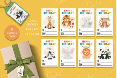Safari Animals tags. Printable Gift tags with Happy Birthday