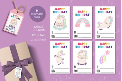Cute Unicorn tags. Printable Gift tags with Happy Birthday