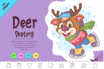 Cartoon Deer Skating. Clipart.