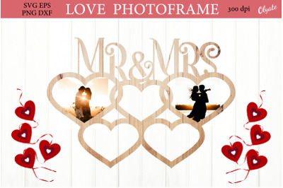 Love Photoframe for Laser Cutting. Mr and Mrs SVG