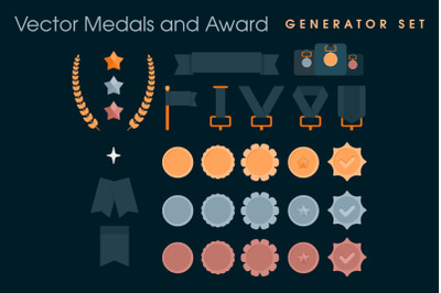 Vector Medals and Award Icon Generator Set