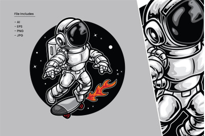 Astronaut Skateboard Illustration