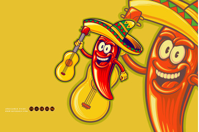 Mexican cinco de mayo chilli pepper cartoon illustrations