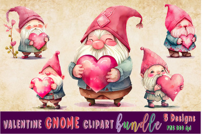 Valentine Gnome Holding Heart Clipart Bundle