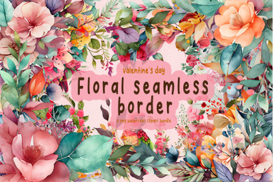 Valentine Floral Border Watercolor clipart Bundle