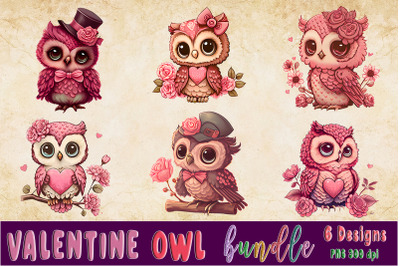 Valentine Owl Clipart Bundle 6 PNG