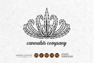 Vintage cannabis crown leaf company logo silhouette