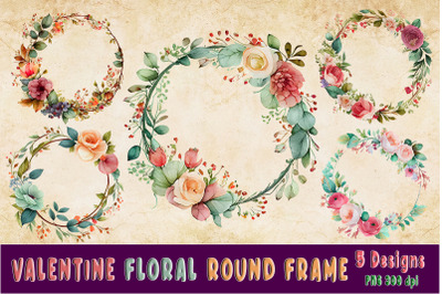 Valentine Watercolor Floral Round Frame