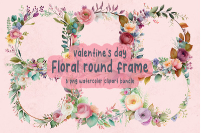 Valentine Watercolor Floral Round Frame