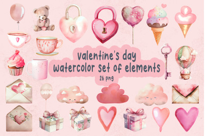 Watercolor Set for Valentines day