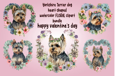 Yorkshire Terrier Dog in Valentine heart shaped Wreath
