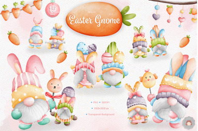 Watercolor Cute Easter Bunny Gnome Clipart