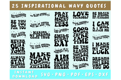 Inspirational Quotes Wavy SVG Bundle&2C; 25 Designs&2C; Groovy Inspirational