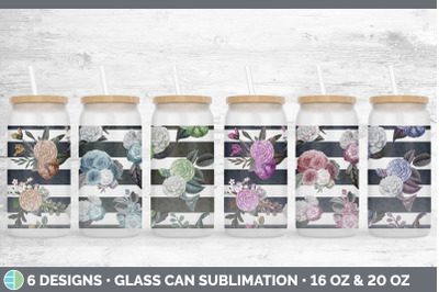 Striped Flowers Glass Can | Sublimation Beer Mason Jar