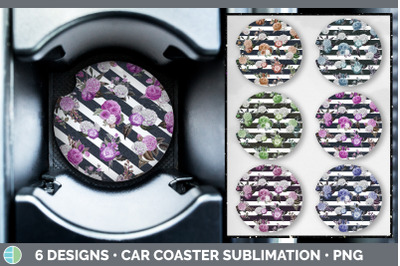 Striped Flowers Car Coaster | Sublimation Designs Bundle