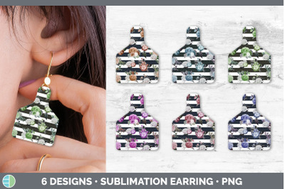 Striped Flowers Cow Tag Earring | Sublimation Cattle Ear Tag