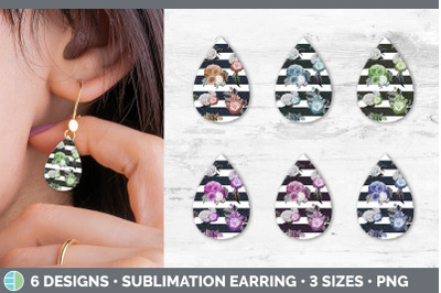 Striped Flowers Teardrop Earring | Sublimation Designs Bundle