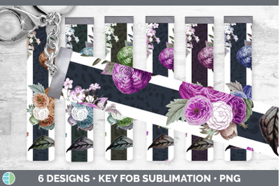 Striped Flowers Key Fob | Wristlet Sublimation