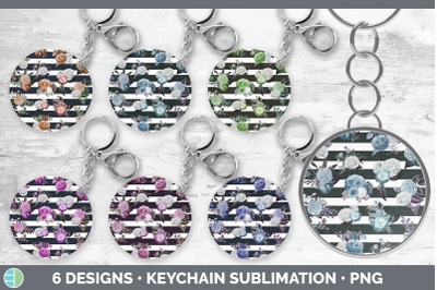 Striped Flowers Keychain Bundle | Keyring Sublimation Designs