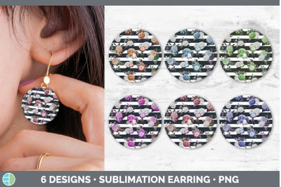 Striped Flowers Round Earring | Sublimation Designs Bundle