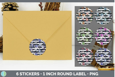 Striped Flowers Stickers | Sticker 1in Round Labels PNG Designs