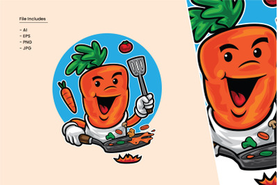 Carrot Cooking Cartoon Illustration