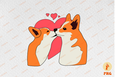 Cute Couple Corgi Dog Kissing Valentines Day