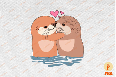 Cute Couple Otter Kissing Valentine