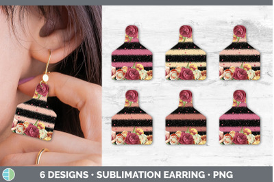 Ruby Florals Cow Tag Earring | Sublimation Cattle Ear Tag