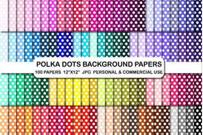 100 Polka Dots Digital Papers Scrapbooking Paper, Dots Paper
