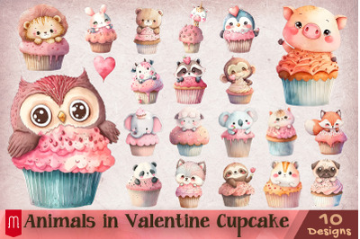 Cute Animals In Valentine Cupcake Bundle