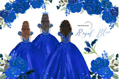 Royal Blue Princess Dresses Clipart, Royal Blue Quinceanera,